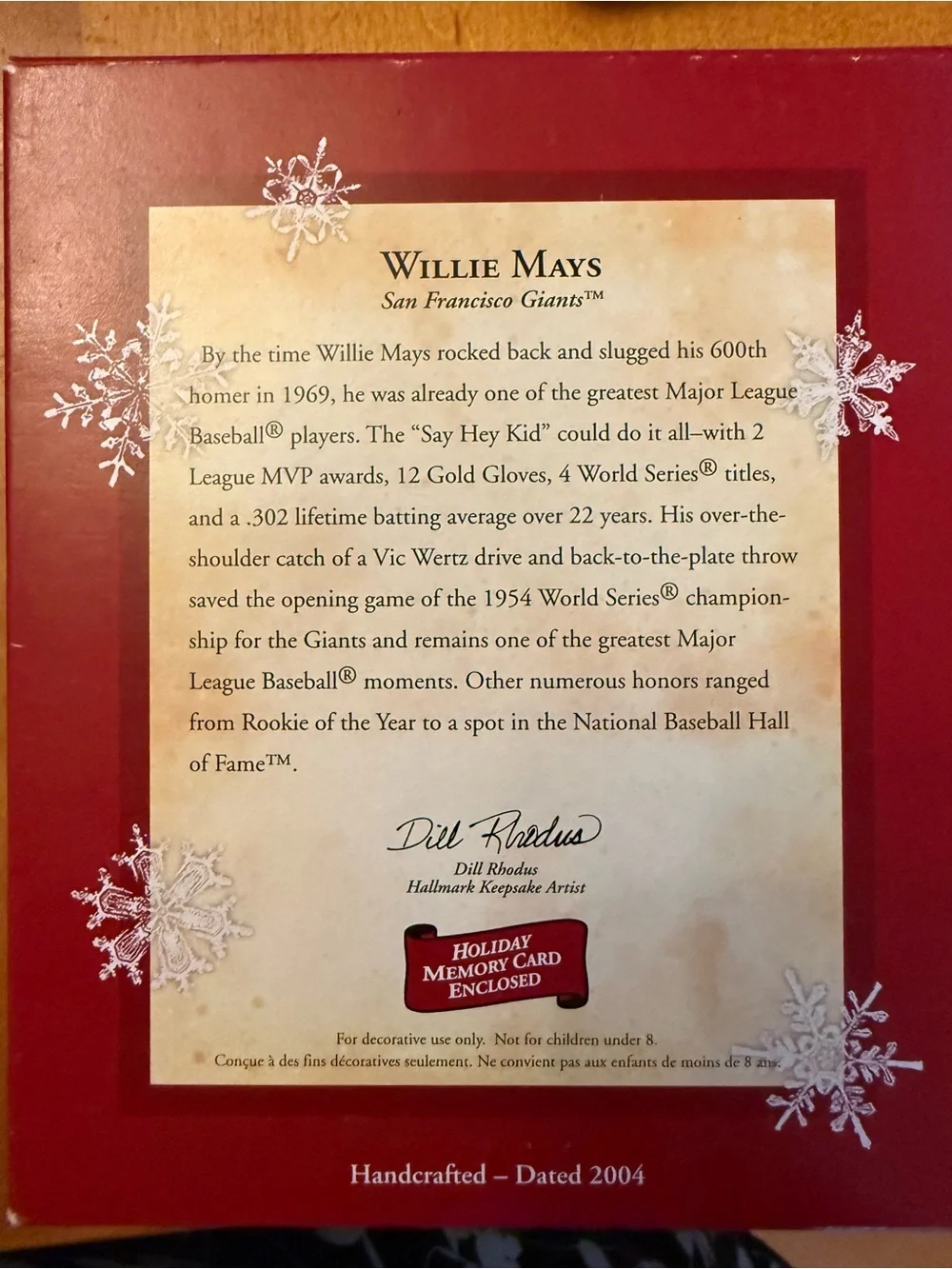 Hallmark Keepsake Willie Mays San Francisco Giants Tree Ornament